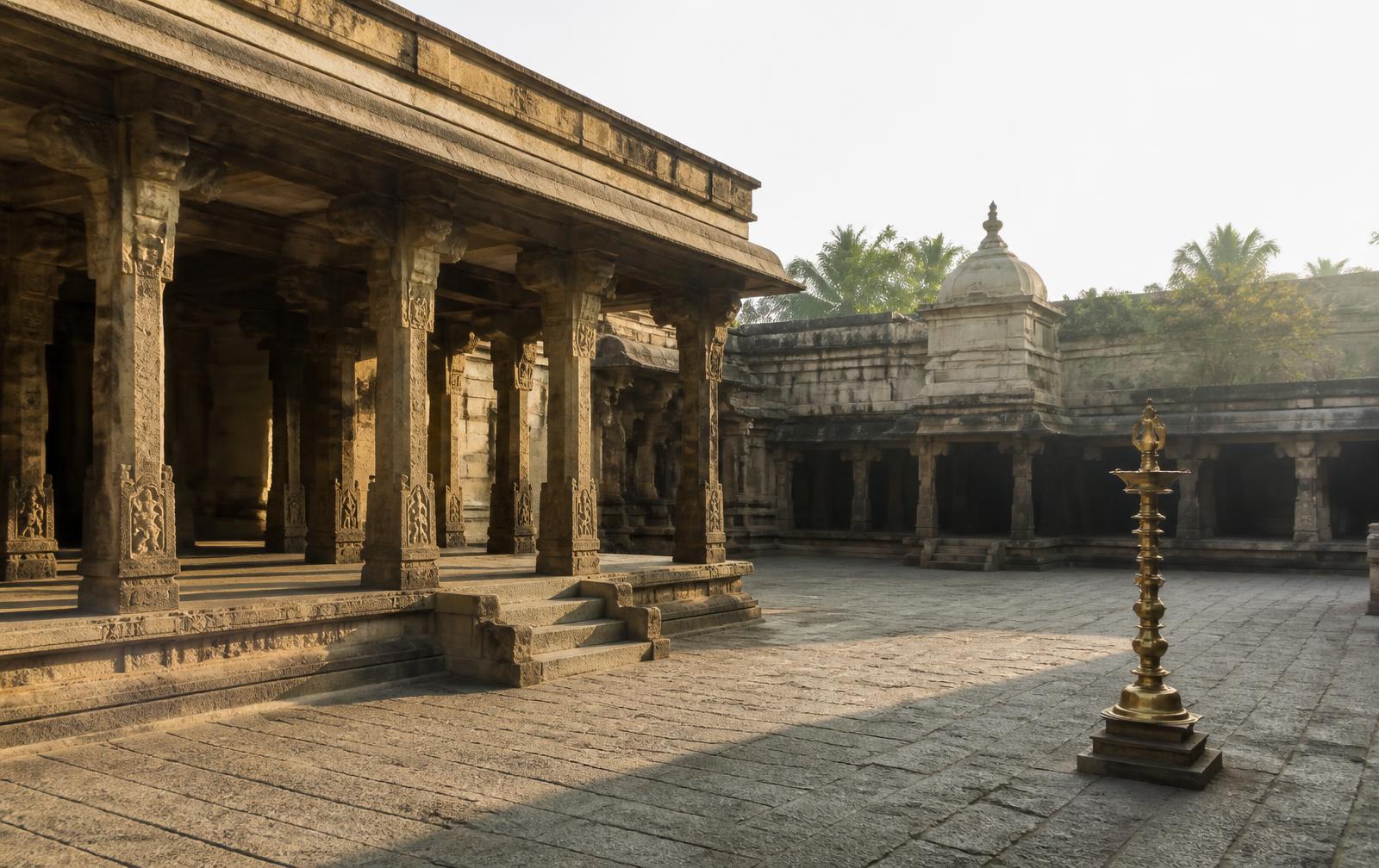 The temple courtyard in morning light